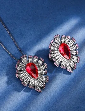 Jewelry set with gold-plated red diamond and black gold water drop design10*15 - Aliexpress - FashionsVida