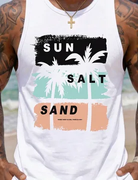 Camiseta sin mangas casual de vacaciones para hombre con estampado de árbol de coco - Shein - FashionsVida