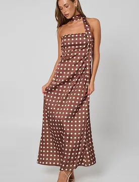 Women's Spot Bandeau Maxi Dress in Chocolate Size: 14 - Chocolate - Size: 14 - Urban Bliss - FashionsVida