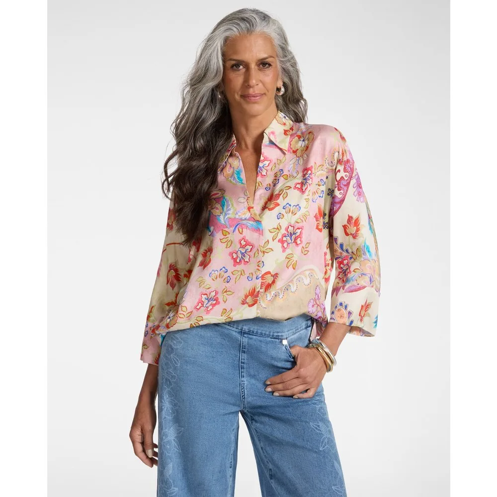 Camisa de mujer de viscosa estampada sin cierre - Elena Miró - FashionsVida