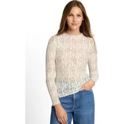 Camiseta de mujer de encaje con manga larga y cuello redondo