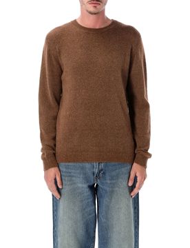 Regular-Fit Camel Wool Blend Crewneck Sweater with Ribbed Trim