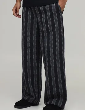 Herren Gestreifte Leinenmischung Hose In Weiter Passform Black Größe Small - boohooMAN - FashionsVida