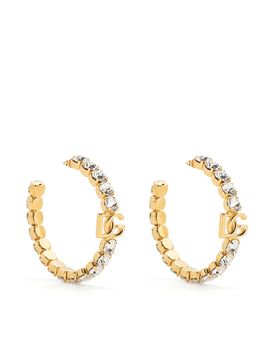 Rhinestone Logo Plaque Large Hoop Earrings with Push-Lock Closure
