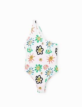 Bañador tirante asimétrico soles, Mujer, Blanco, XS