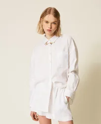 Chemise en lin avec logo brodé