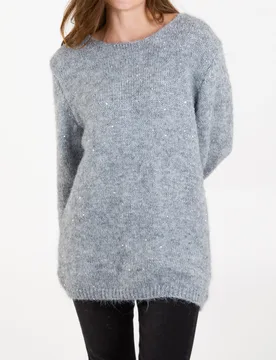 Fluffy Sequin Knit Jumper - S/M / GREY - female - Blue Vanilla - FashionsVida