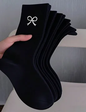 Pares de calcetines de maternidad para mujer de unicolor con lazo dulce, puño ancho, estilo minimalista cómodo, transpirables y que absorben la hume - Shein - FashionsVida