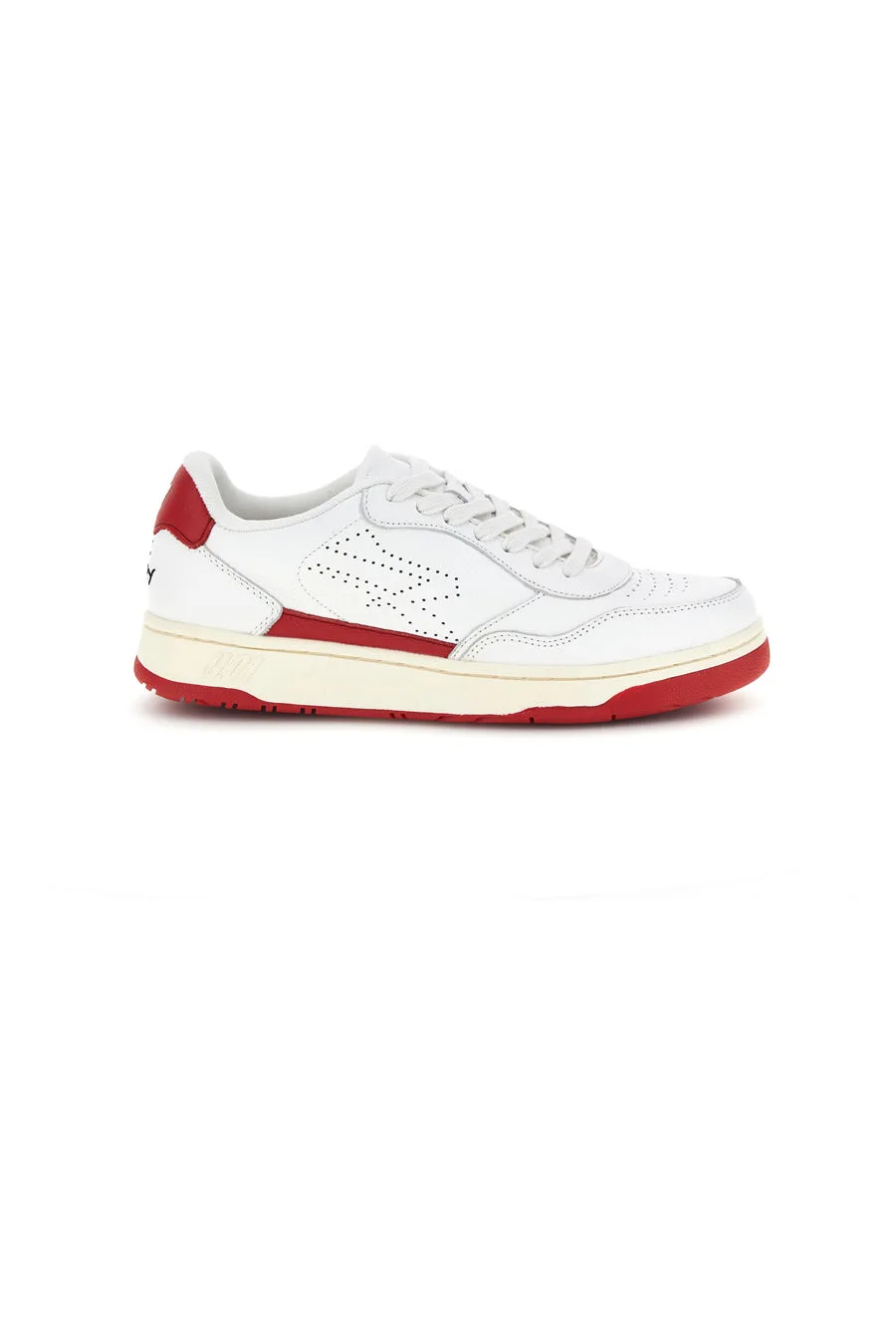 Sneakers bianche e rosse in pelle traforate in punta U1003RM 46 - U.POWER - FashionsVida