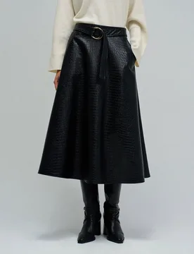 Falda midi de mujer effecto piel con cinturón - Salsa Jeans - FashionsVida