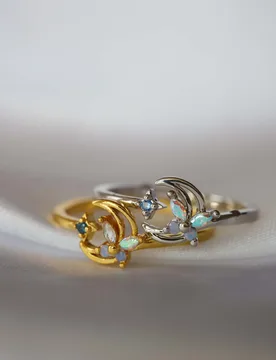 Blue Star Crescent Moon Open Adjustable Ring Opal Gemstone Butterfly Resizable Finger Ring Women Jewelry - Aliexpress - FashionsVida