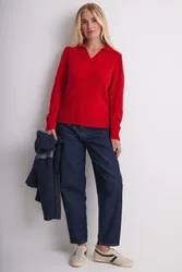Women's Collared Chenille Jumper in Red Size: Large - Red - Size: L