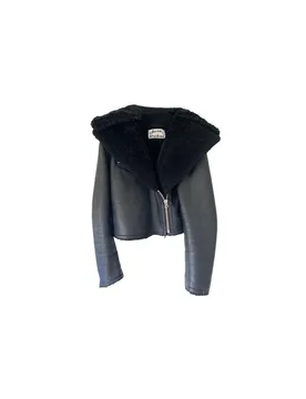 Black leather & shearling aviator jacket - Acne - FashionsVida