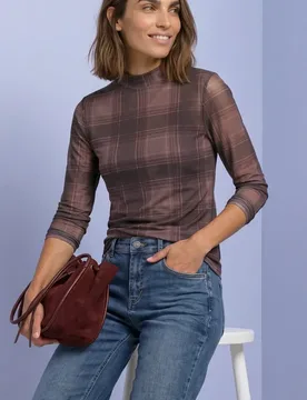 Langarm Mesh-Shirt mit Rundhals und Print female Beige - Street One - FashionsVida