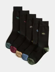 Pack Embroidered Cotton Rich Socks Black Mix male