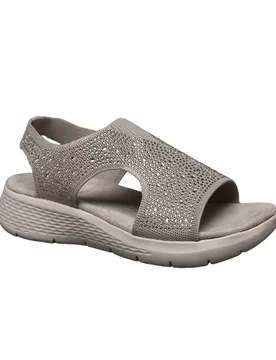 Sparkly Slingback Comfort Sandals with Rhinestones & Cushioned Sole - Grey - Size: 4 - IVACHY - FashionsVida