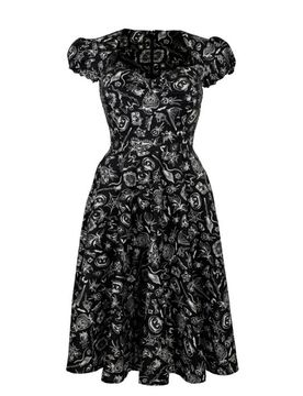 Rockabilly Kleid knielang - Mischief Midi Dress - XS bis S - für Damen - Größe XS - schwarz/weiß - Frauen - female