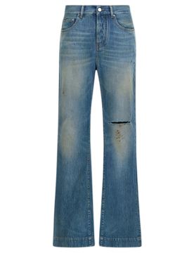 Distressed Wash Five-Pocket Jeans