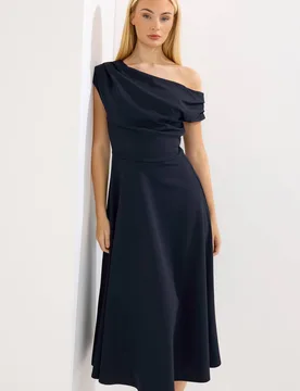Women's Draped Midi Dress in Dark Navy Size: 10 - Dark Navy - Size: 10 - Star by Julien Macdonald - FashionsVida