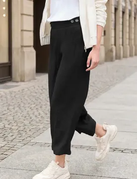 Street One 7/8 Mid Waist Wide Leg Hose im Leinen-Look female Schwarz