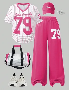 Set de 2 piezas con top de manga corta con cuello en V con gráfico numérico y pantalón ancho de chándal, informal y de moda para adolescentes - Shein - FashionsVida