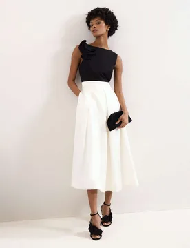 Satin Ruffle Midi Skater Dress Black female - Phase Eight - FashionsVida