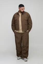Herren Plus Oversized Karo Ripstop Cargo Shacket Mocha Größe 2XL