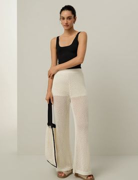 Donna Pantaloni Larga Gamba Misto Seta L