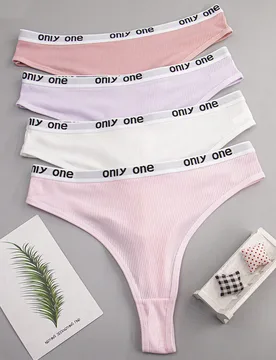 Piezas de bragas tipo tanga con cintura alta, elásticas y cómodas con estampado de letras para mujeres - Shein - FashionsVida