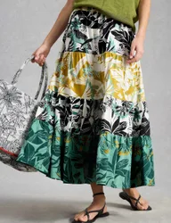 Jersey Printed Maxi Tiered Skirt White Mix female