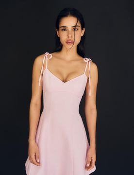 Robe Courte À Bretelles Et Nœuds Xs Rose