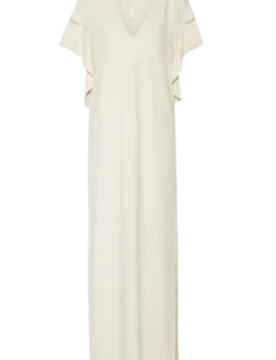 Cream Frill Sleeves Maxi Dress - Elie Saab - FashionsVida