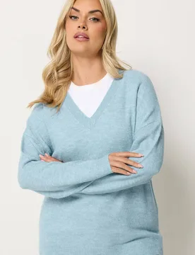 V-Neck Soft Touch Jumper - Baby Blue - Size: 18-20 - Yours - FashionsVida