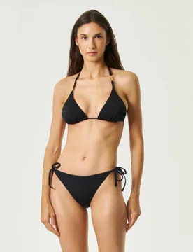 Bikini nero con reggiseno a triangolo con dettaglio gioiello e slip con laccetti regolabili - EA7 Mare - FashionsVida