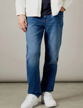 Men's Mid Wash Stretch Straight Fit Jeans in Mid Blue Size: 34S - Mid Blue - Size: 34S - Burton - FashionsVida