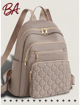Mochila antirrobo con patrón de rombos y remaches de nailon para mujeres, bolso multifuncional de moda diario, bolso de viaje ligero con múltiples b - Shein - FashionsVida