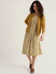 Cotton Rich Cardigan with Linen Yellow female