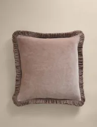 Pure Cotton Velvet Fringed Cushion Putty