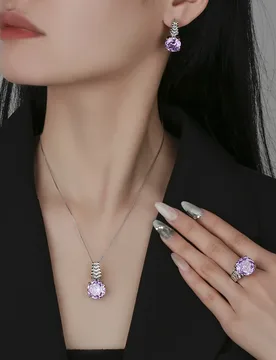 Shiny Purple Rose Cut Gemstone Jewelry Elegant Luxury Fashion Silver Plated Earrings Necklace Ring for Women Party Wedding Gift - Aliexpress - FashionsVida