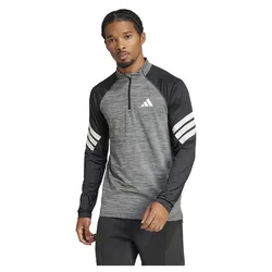 T-shirt à Manches Longues Avec Demi-zip Icon 3 Stripes Black Melange / White S