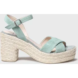Sandalias de tacón de mujer de ante en tonos lisos con hebilla