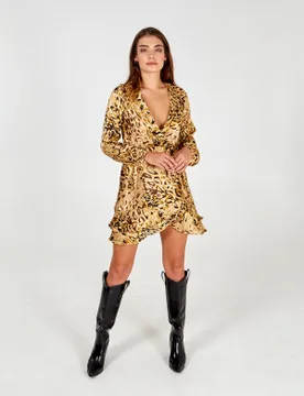 Animal Collared Wrap Dress - 10 - female - Blue Vanilla - FashionsVida