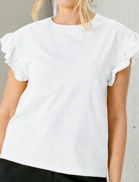 Blusa di cotone con volant - bianco