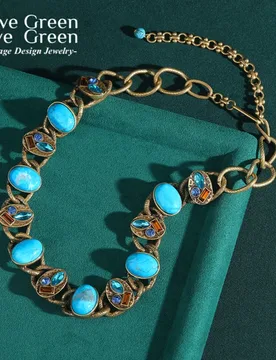 Vintage Turquoise Blue Stone Necklace Antique Gold Color Chain Colorful Crystal Jewelry 2026 High Quality Luxury Designer New - Aliexpress - FashionsVida