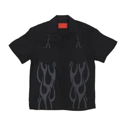 Camicia Manica Corta Uomo Tribal Flames Print Shirt Black
