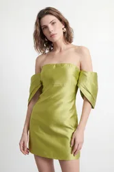 Womens Petite Structured Puff Sleeve Bardot Mini Dress - Yellow - Size 8 Uk