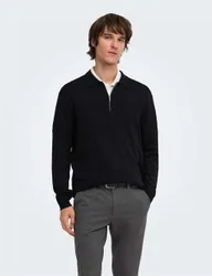 Polo Neck Half Zip Jumper Black male