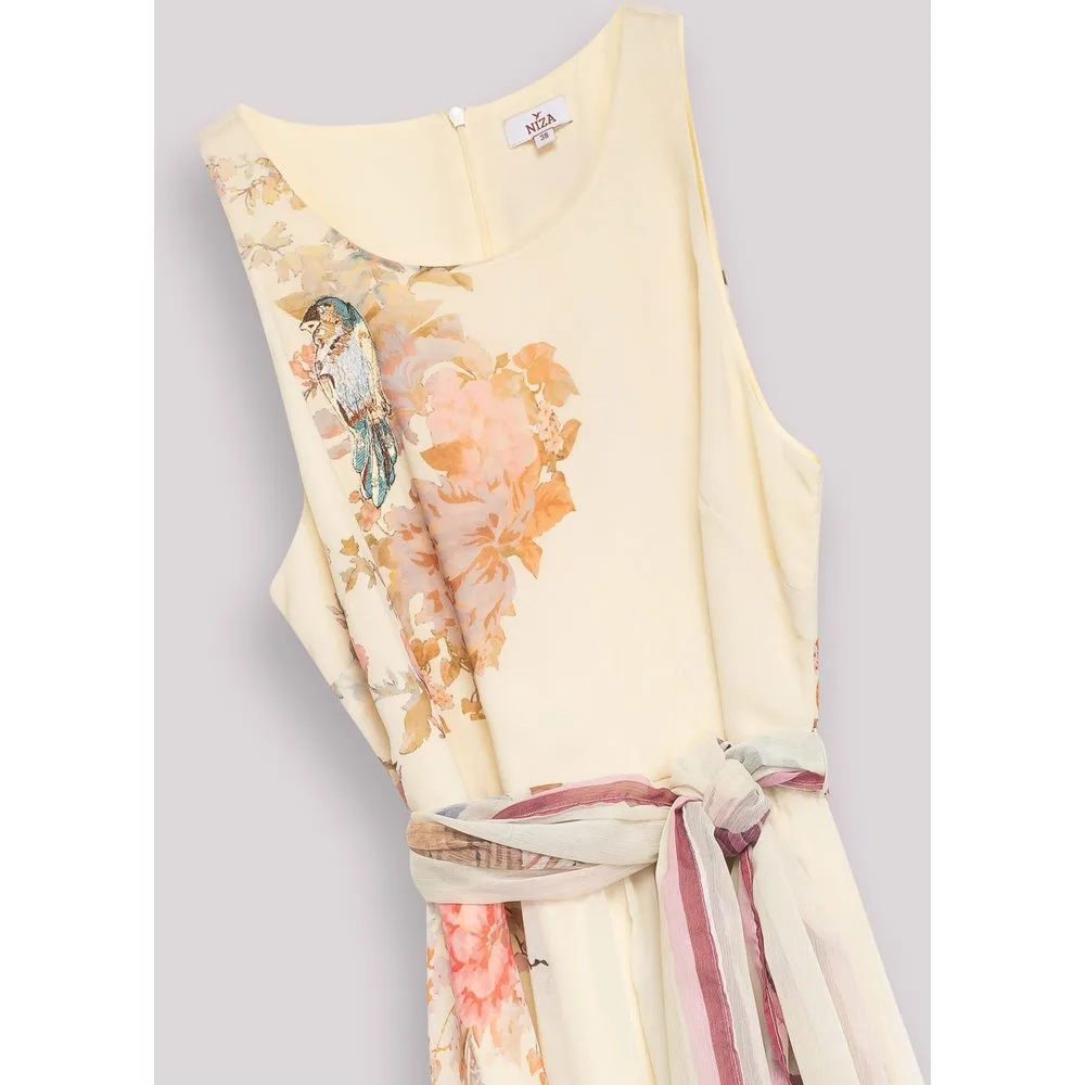 Vestido largo estampado floral con cinturón coordinado - Niza - FashionsVida