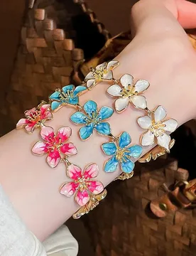 Elegant Metal Enamel Flower Open Bracelet for Women Exaggerated Exquisite White Red Flowers Floral Bangle Party Vacation Jewelry - Aliexpress - FashionsVida
