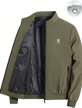 Chaqueta casual para hombre para exteriores, chaqueta bomber ligera, unicolor estilo caballero con bolsillos, deportes de primavera/otoño - Shein - FashionsVida